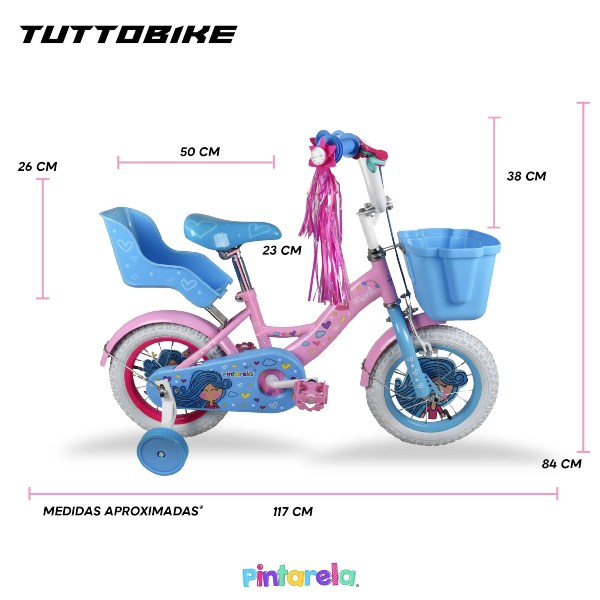 Bicicleta infantil para Niña Rodada 12 1 Velocidad Pintarela Monk