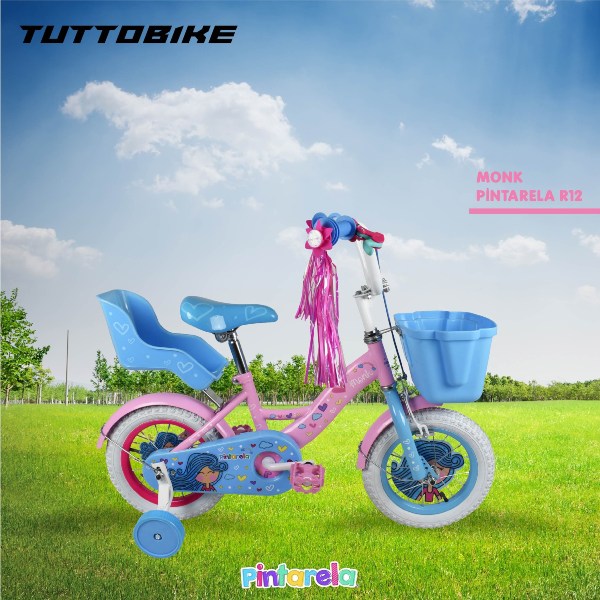 Bicicleta infantil para Niña Rodada 12 1 Velocidad Pintarela Monk