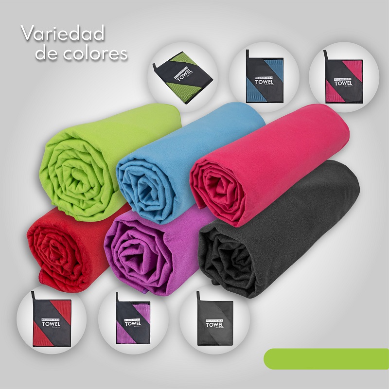 Toalla de microfibra secado rápido con bolsa de viaje 80x160cm. Negra