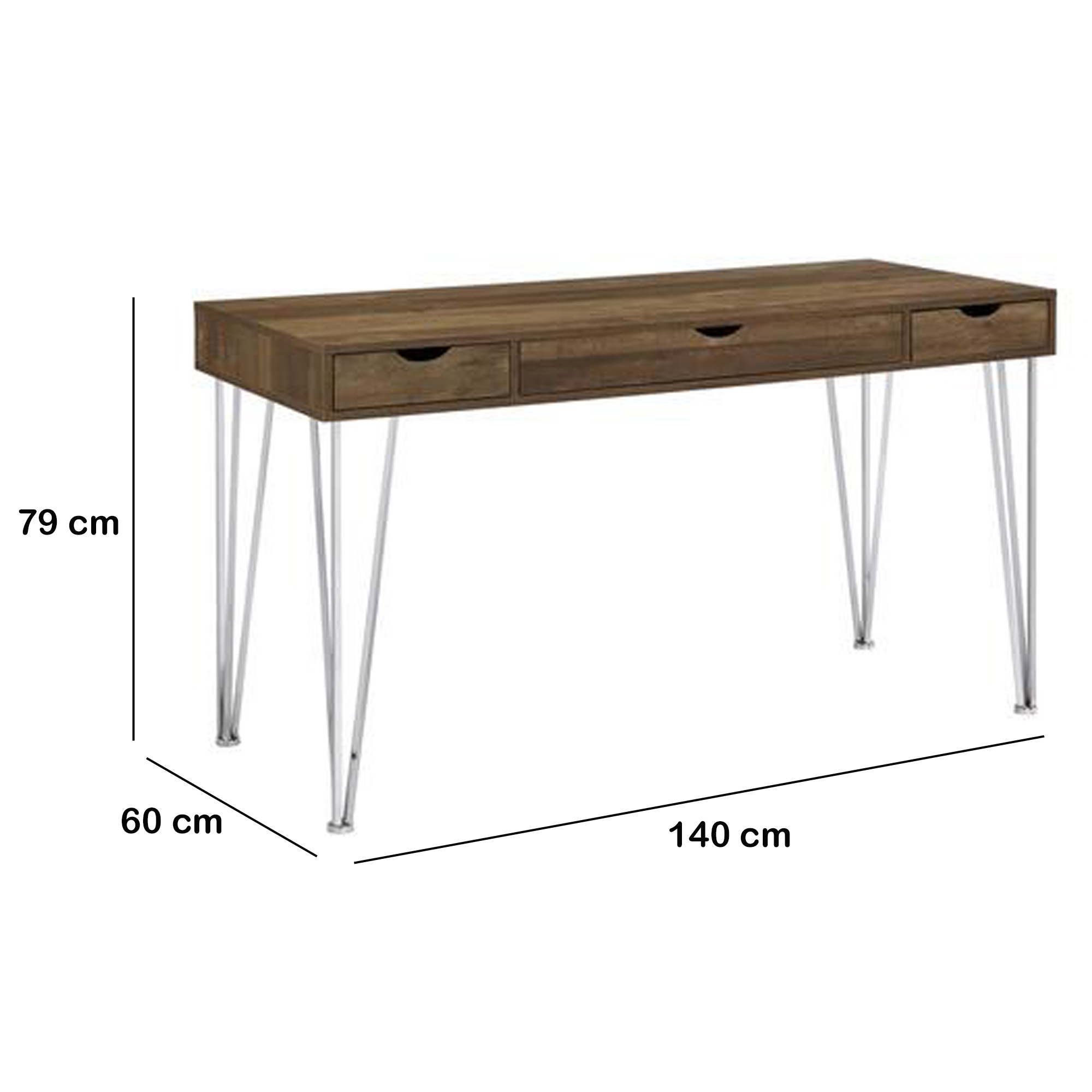 Escritorio Rustico de 3 Cajones y Patas de Acero de Tres Puntas - Coaster 881621