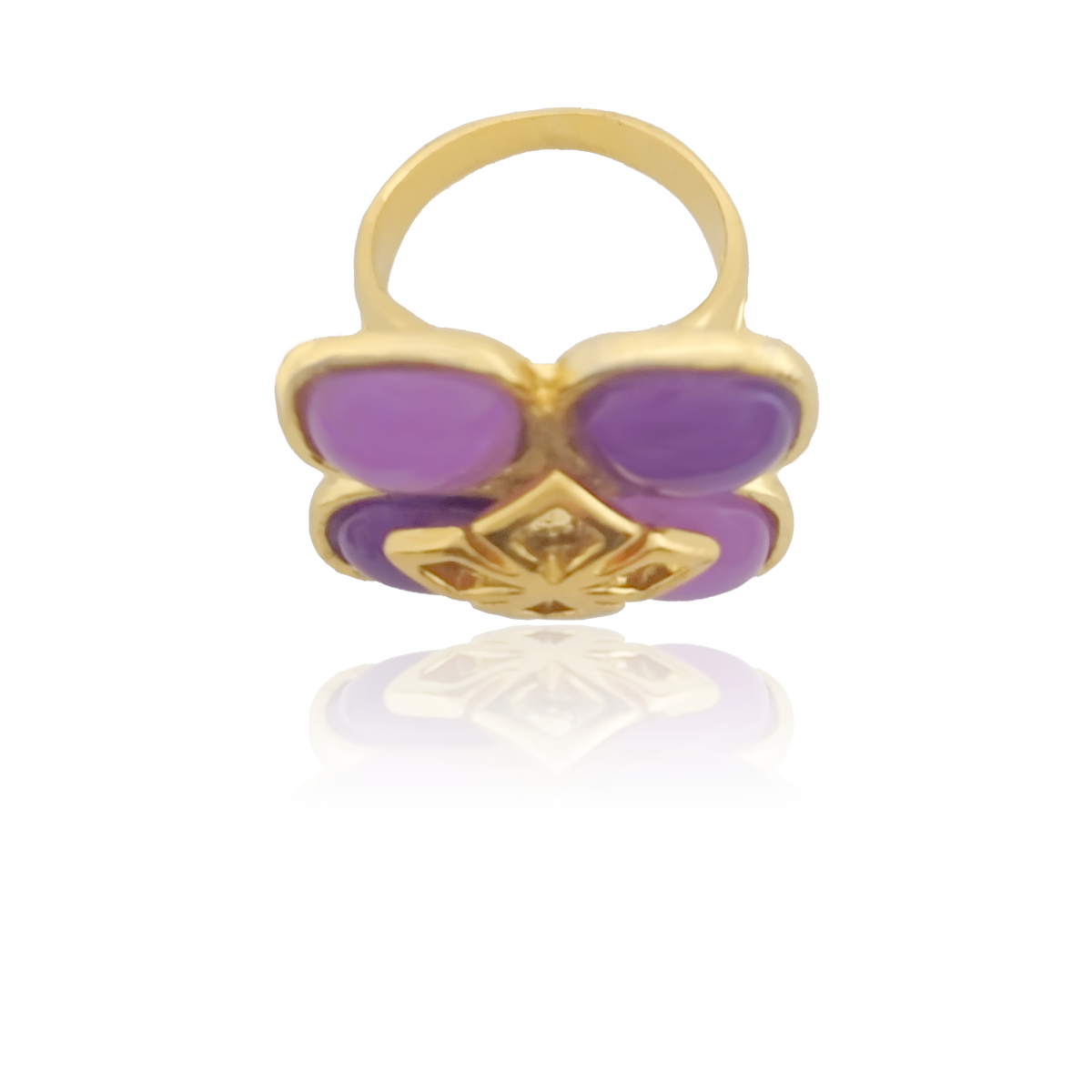 Anillo Número 7 Oro 18k Laminado #167 Flor circonia Morada Diámetro 1.7 cm