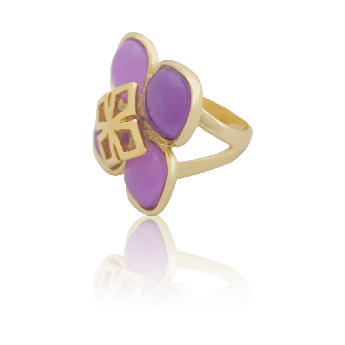 Anillo Número 7 Oro 18k Laminado #167 Flor circonia Morada Diámetro 1.7 cm