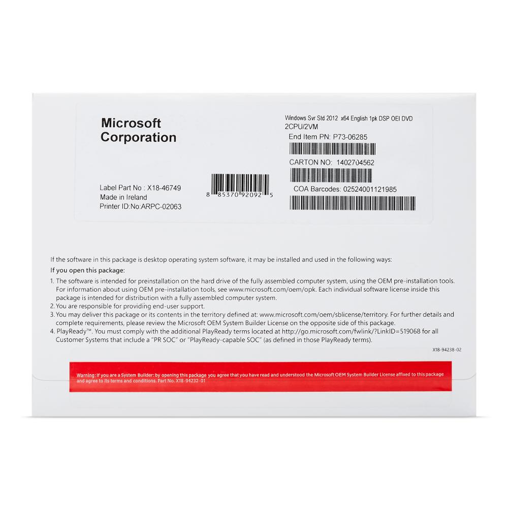 LICENCIA WINDOWS SERVER 2012 STANDARD MICROSOFT CAJA FACTURAMOS