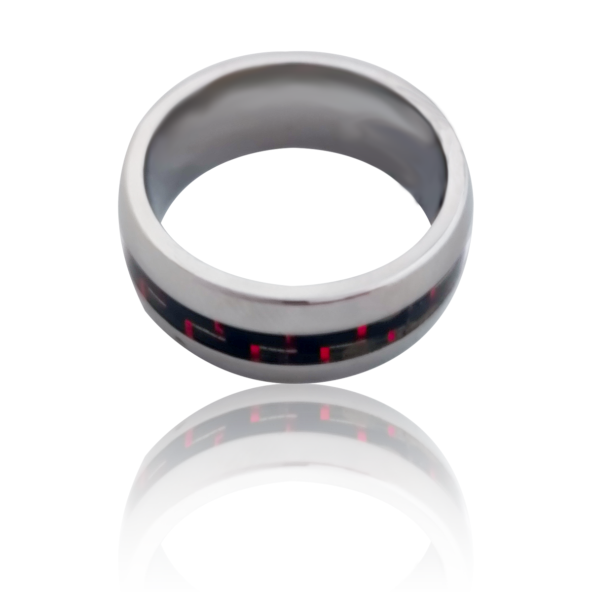 Anillo Número 6.5 Acero Inoxidable Franja negra con lineas rojas #004 Largo 2 Cm Diámetro 2 Cm