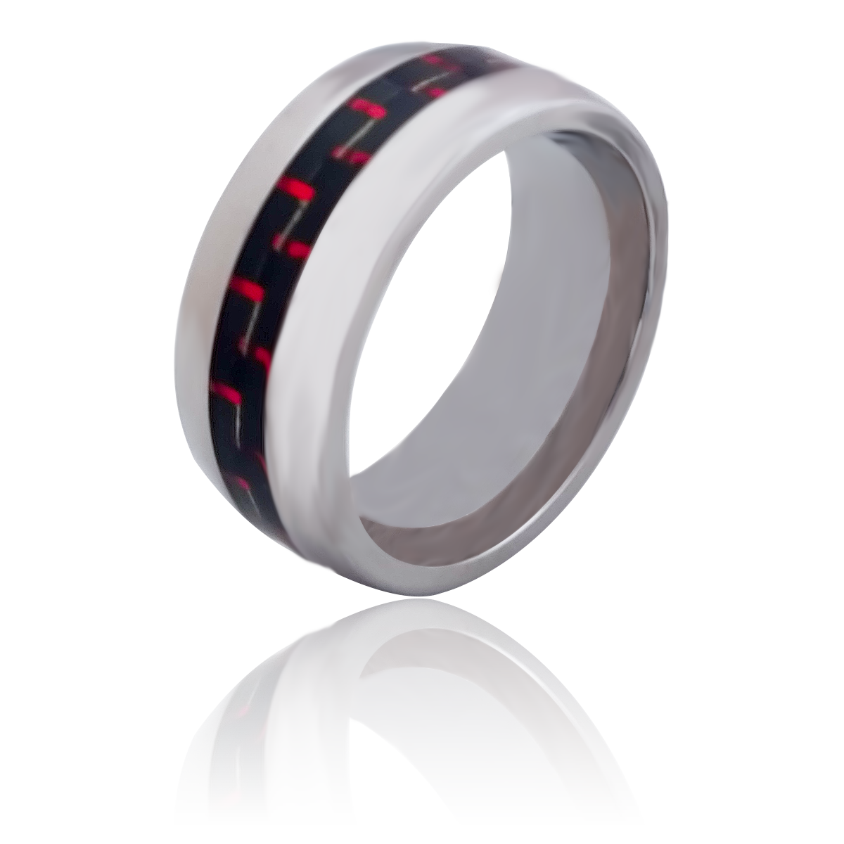 Anillo Número 6.5 Acero Inoxidable Franja negra con lineas rojas #004 Largo 2 Cm Diámetro 2 Cm