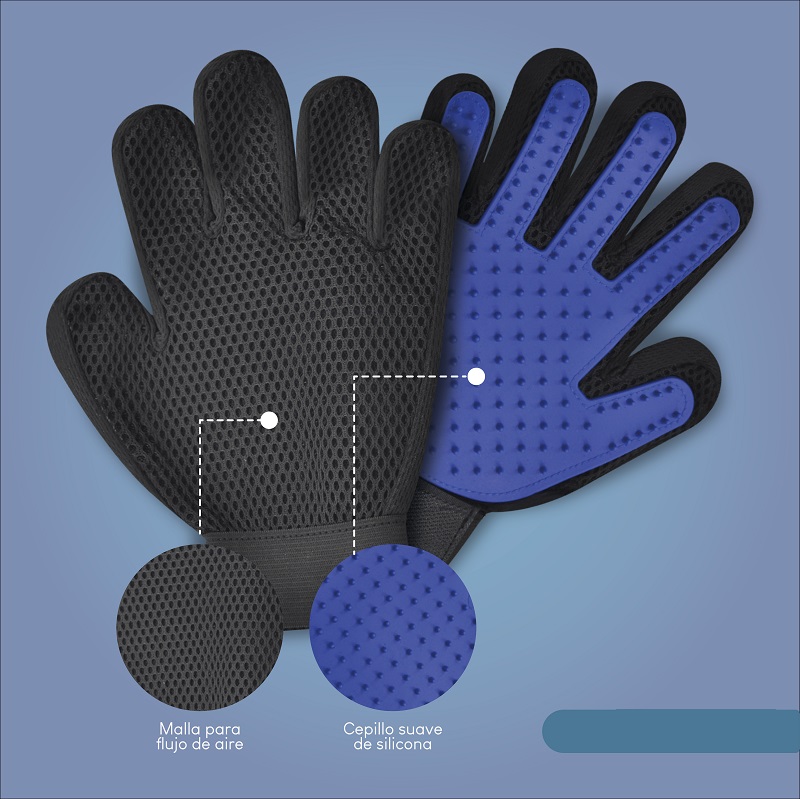 Guante cepillo removedor de pelo para perro o gato. Izquierdo.