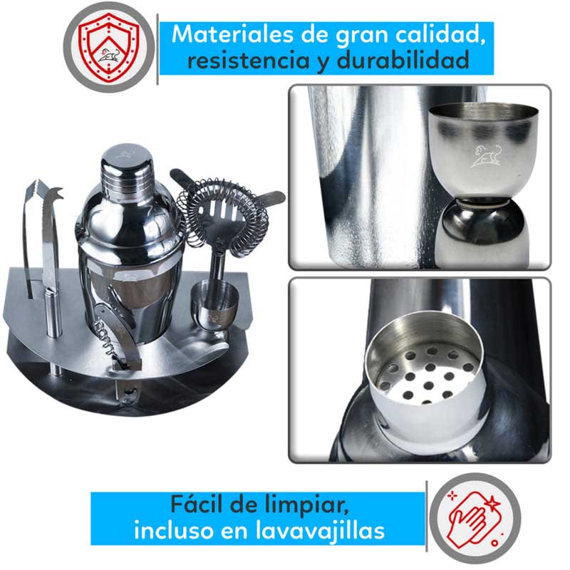 Kit de Bartender con 6 Piezas Cocteleras Incluidas, todo Tipo de Bebidas, Marca Red Baboon
