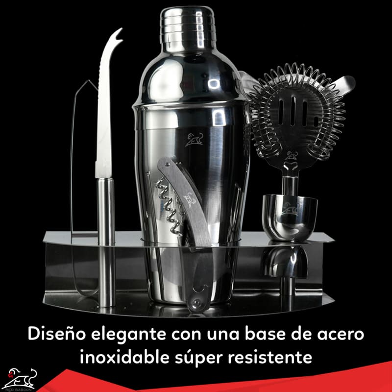 Kit de Bartender con 6 Piezas Cocteleras Incluidas, todo Tipo de Bebidas, Marca Red Baboon
