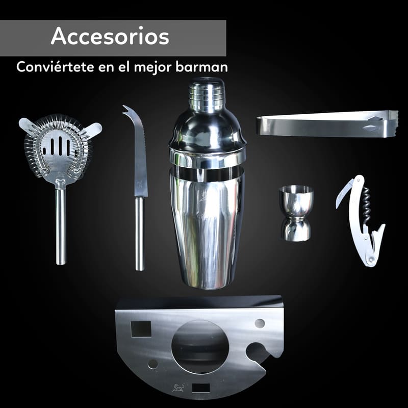 Kit de Bartender con 6 Piezas Cocteleras Incluidas, todo Tipo de Bebidas, Marca Red Baboon