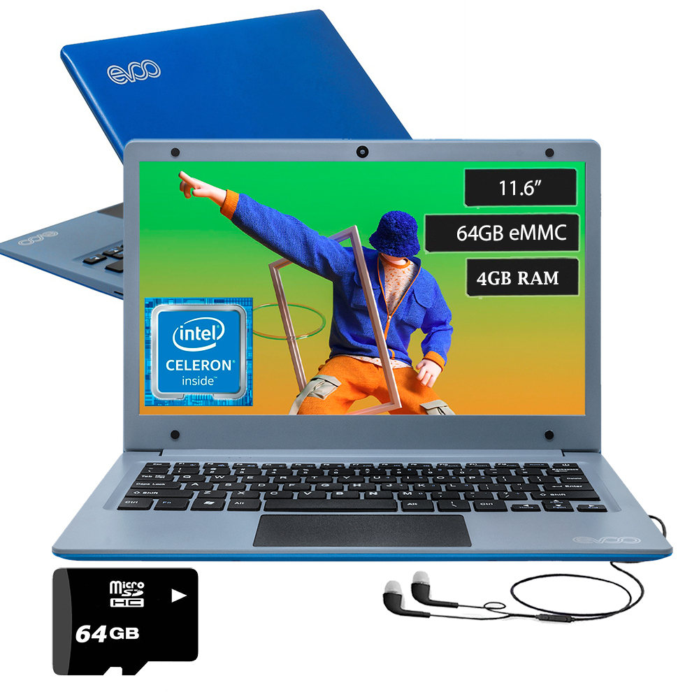 Laptop Evoo Ultra Thin EV-C-116-7PR 11.6 pulgadas - Celeron N4000 - 4 GB - SSD 64 GB + Microsd 4gb