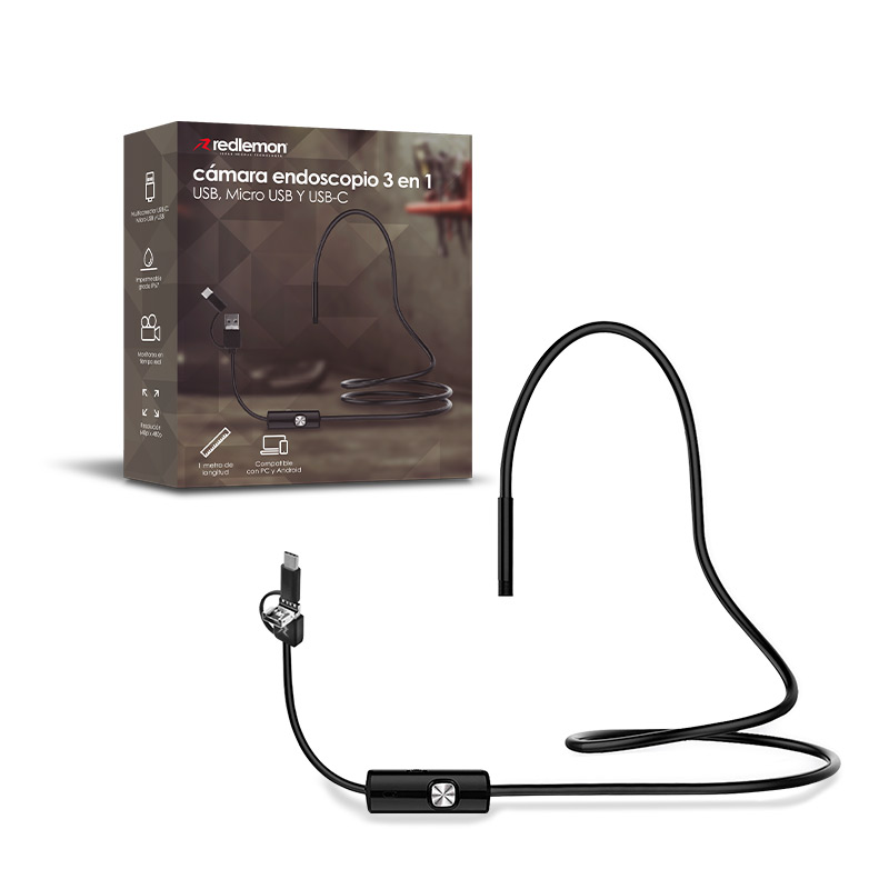 Cámara Endoscopio 3 en 1 USB de 1 Metro Redlemon
