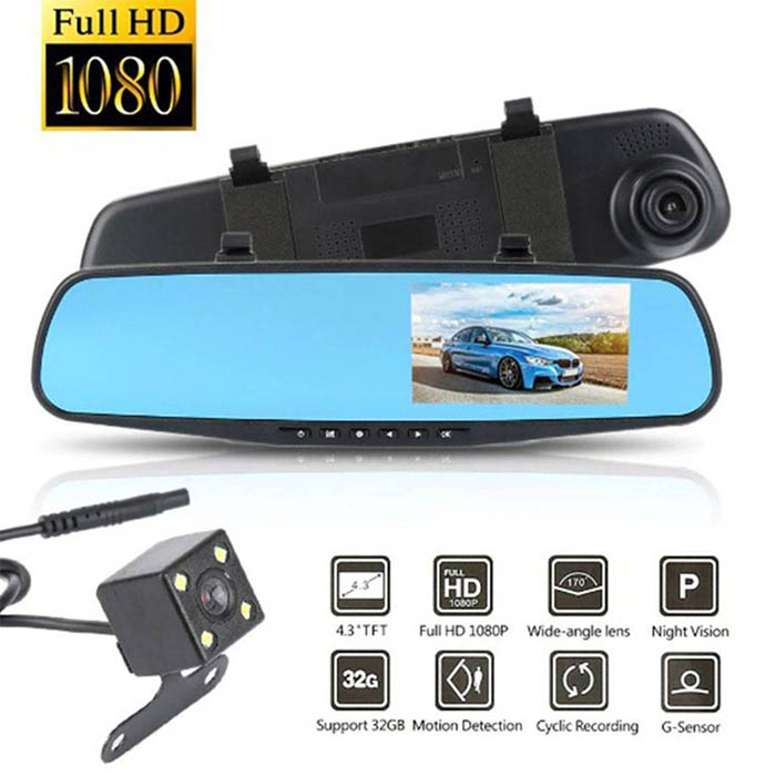 Espejo Retrovisor Con Cámara Reversa Dvr 1080 Full Hd