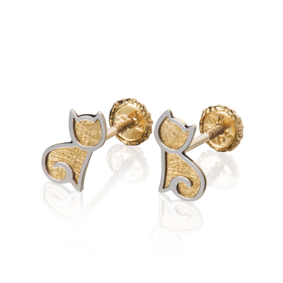 Aretes de oro 14K broquel Gatitos marca GIALLO jewelry joyería mexicana