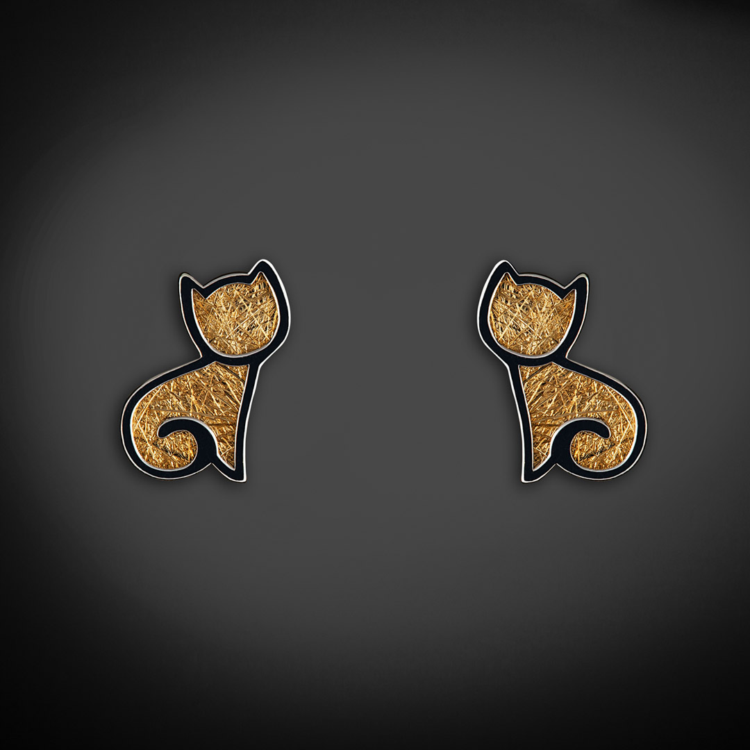 Aretes de oro 14K broquel Gatitos marca GIALLO jewelry joyería mexicana