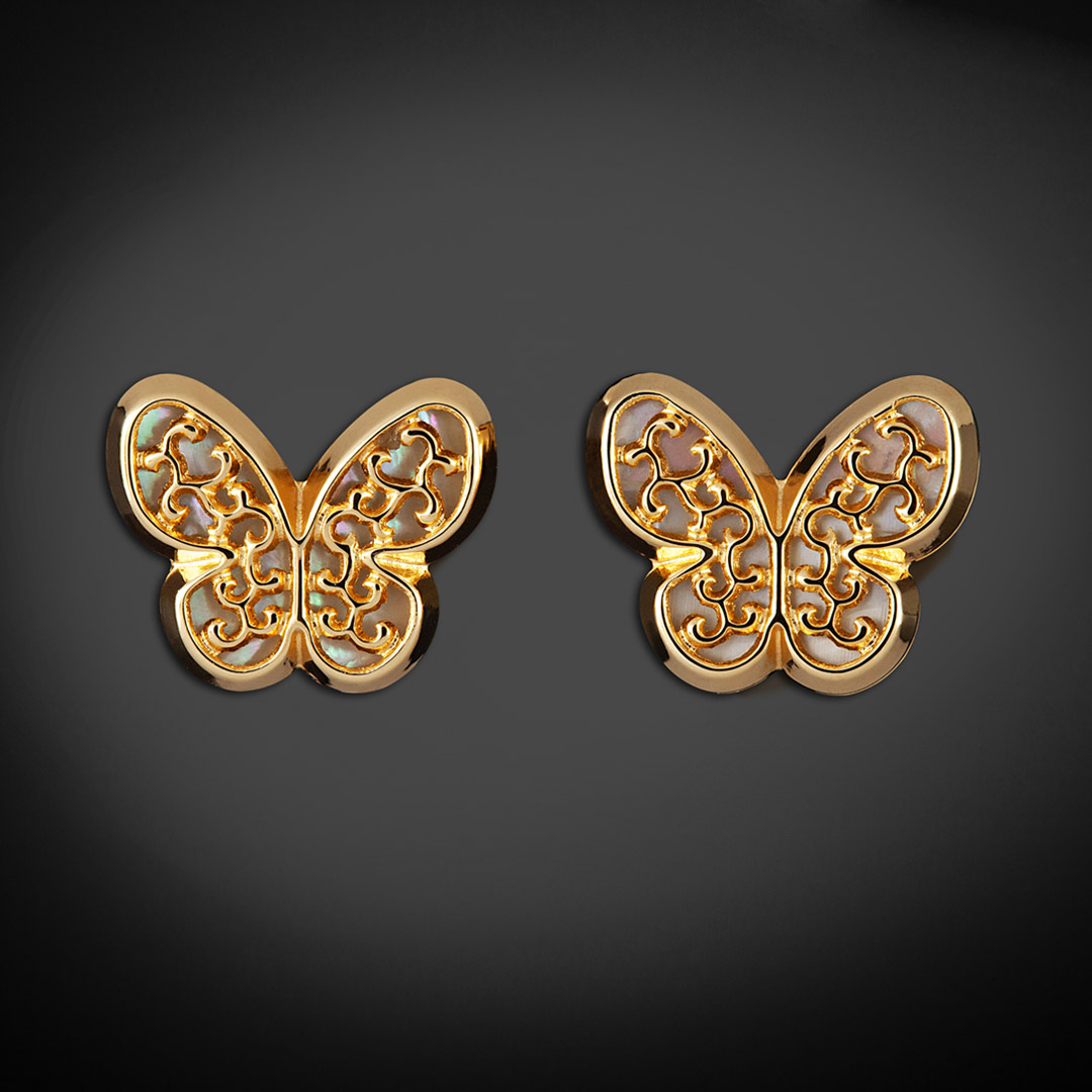 Aretes de Oro 14K broquel Mariposas con Filigrana Marca GIALLO Jewelry Joyería mexicana Oro 14K para Bebé, niñas, adultos