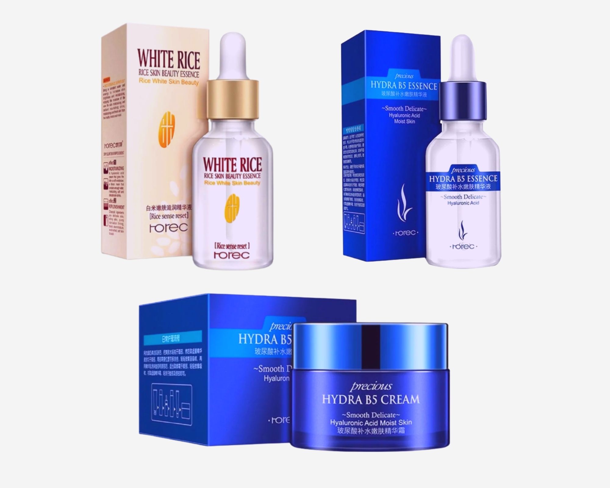 Set Facial Ácido Hialurónico Crema y Serums Rorec Hydra B5 Anti Arrugas Anti Manchas Cierra Poros Hidratante