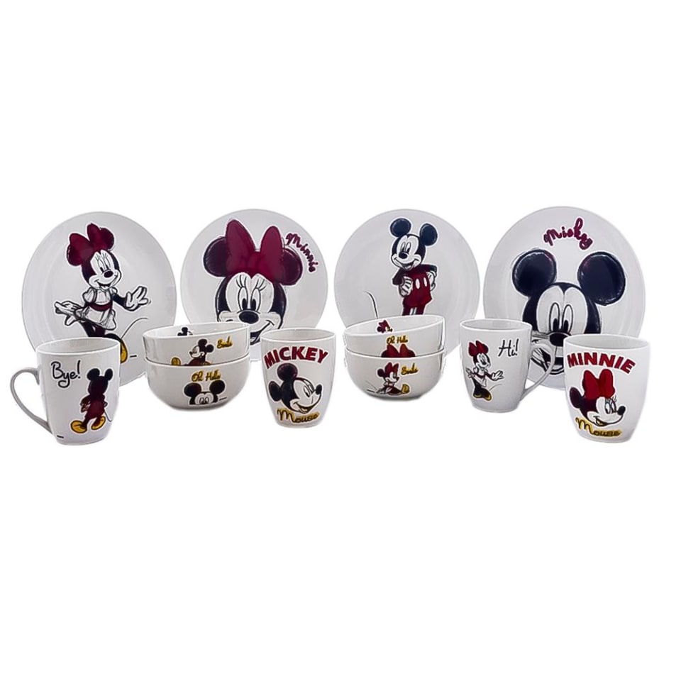 Vajilla, Disney, Mickey Mouse Familiar 12 Piezas de Porcelana