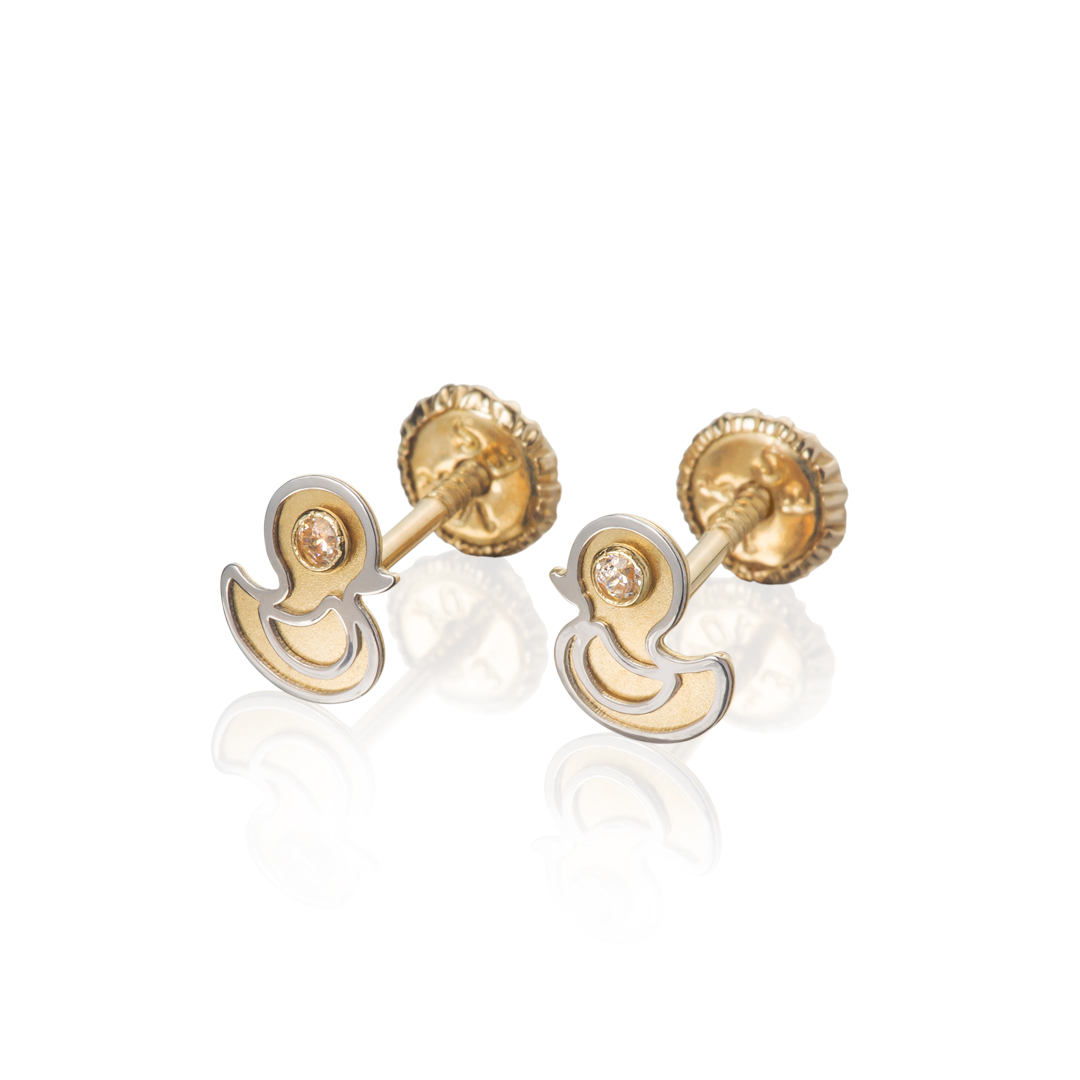 Aretes de Oro 14K Mujer broquel Osos oro amarillo brillante y oro amarillo  mate