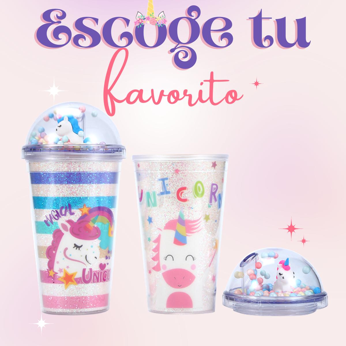 Vaso Unicornio Doble Pared Kawaii Reutilizable Tapa Y Popote