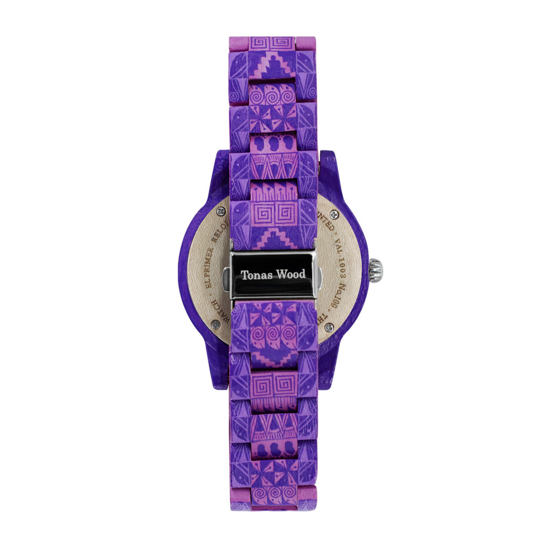 Reloj Alebrije by Tonas Wood Unisex Color Rosa con Morado Kin 