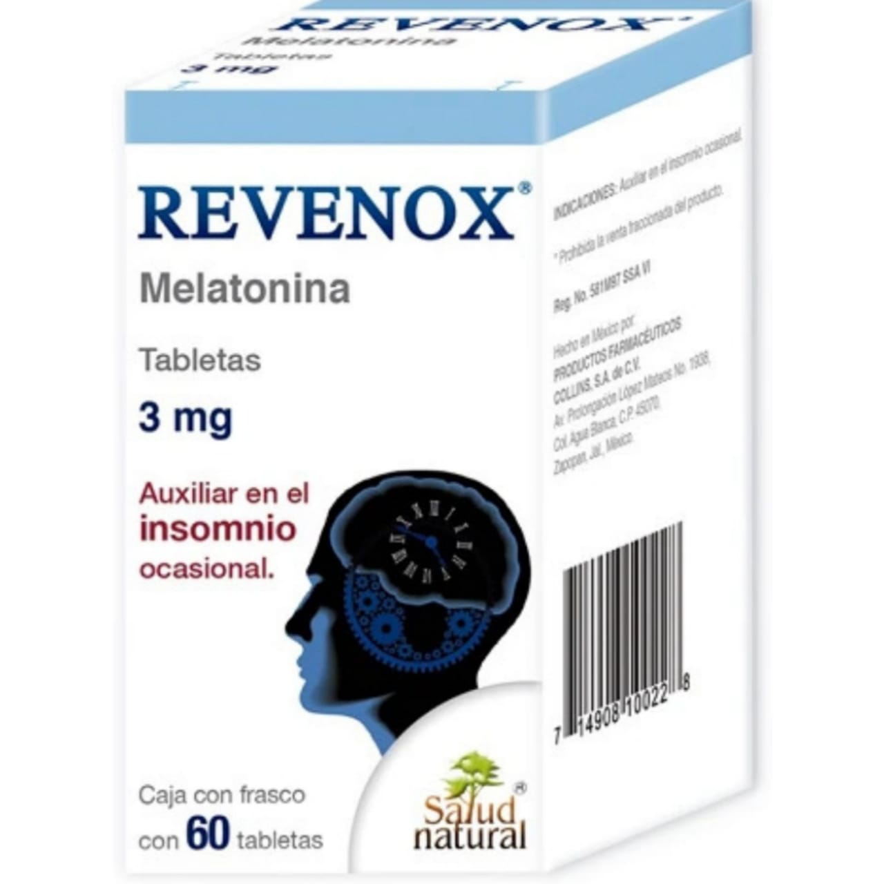 Revenox, Melatonina 3mg Caja con 60 tabletas 