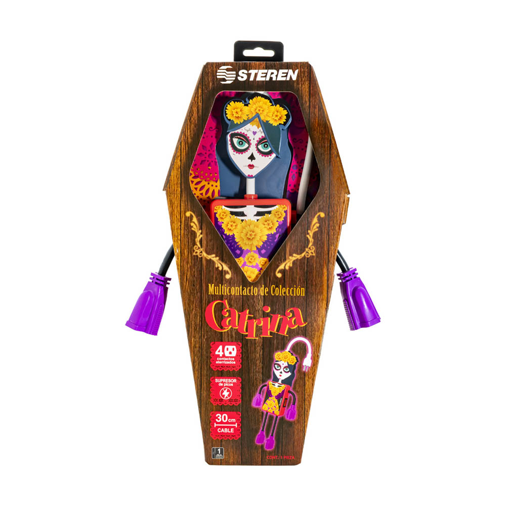 Paquete Halloween Multicontacto y Luces LED Steren Catrina y Luces LED EPACK-HAL-03 Ideal para un Halloween Terrorífico