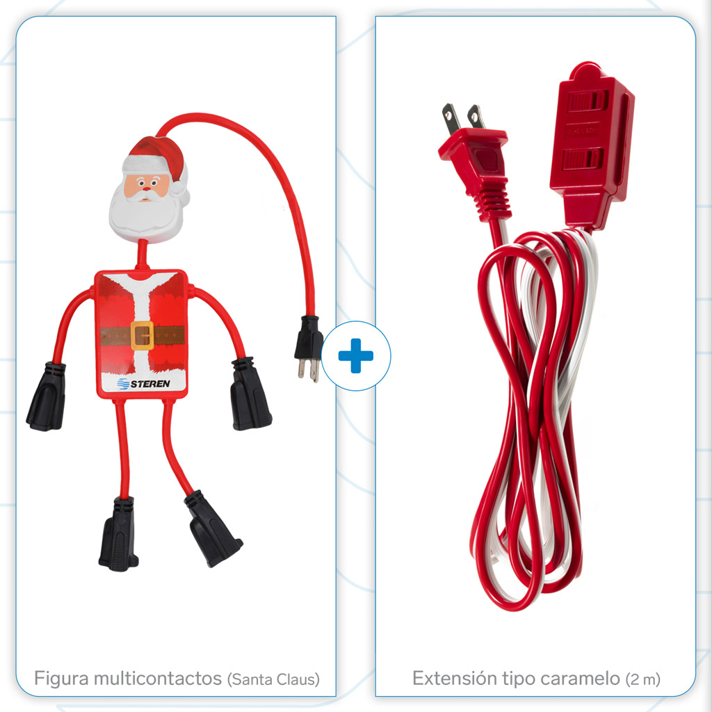 Paquete Navidad Multicontacto y Extensión Steren EPACK-NAV-01 Santa y Extensión Para una Navidad Práctica