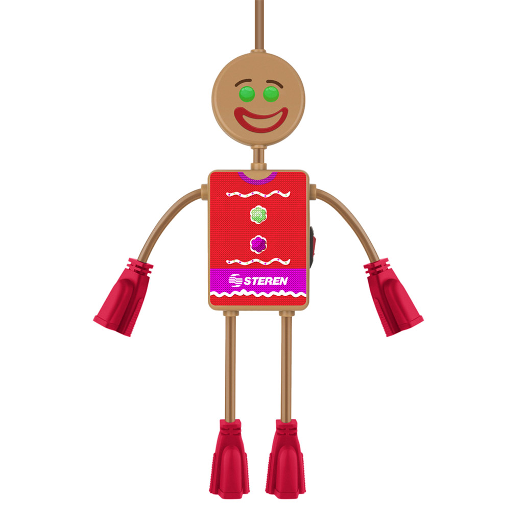 Paquete Navidad Multicontacto y Extensión Steren EPACK-NAV-03 Galleta de Jengibre  y Extensión Para una Navidad Práctica