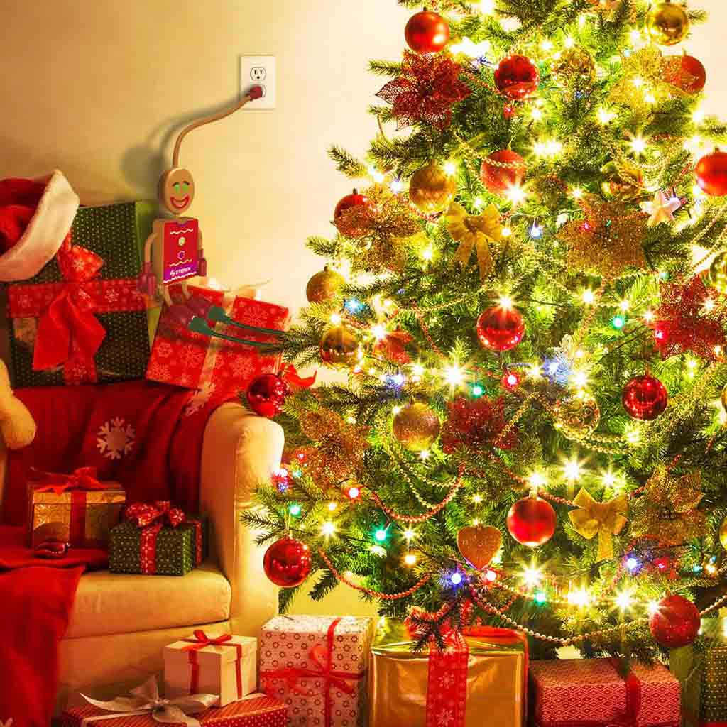 Paquete Navidad Multicontacto y Extensión Steren EPACK-NAV-03 Galleta de Jengibre  y Extensión Para una Navidad Práctica