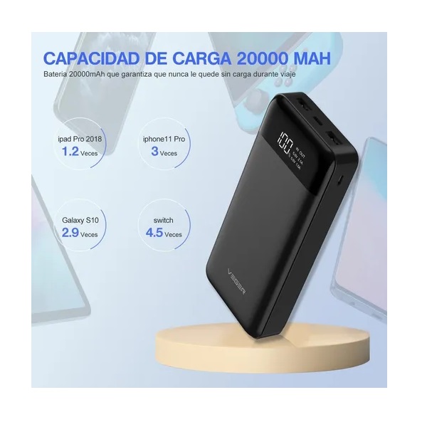 Power Bank 20000mah Carga Rápida Pila Cargador Portátil Lcd