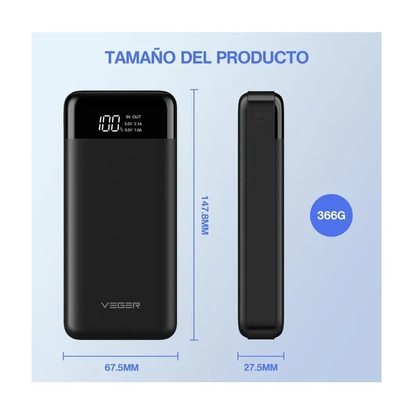 Power Bank 20000mah Carga Rápida Pila Cargador Portátil Lcd