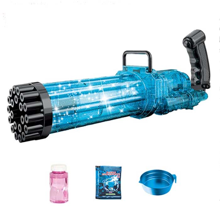 Ametralladora de Burbujas con Luz Led (Azul Transparente) Bubble Gun Gatling.