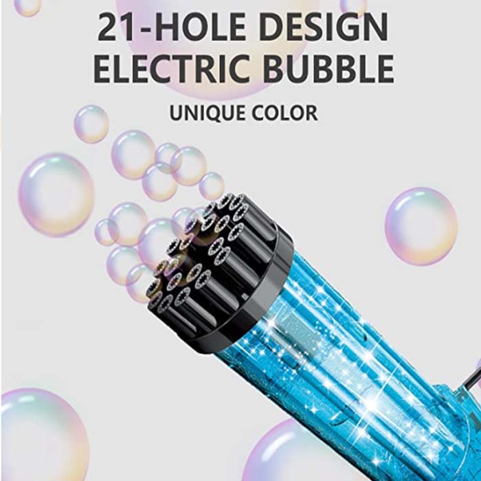 Ametralladora de Burbujas con Luz Led (Azul Transparente) Bubble Gun Gatling.