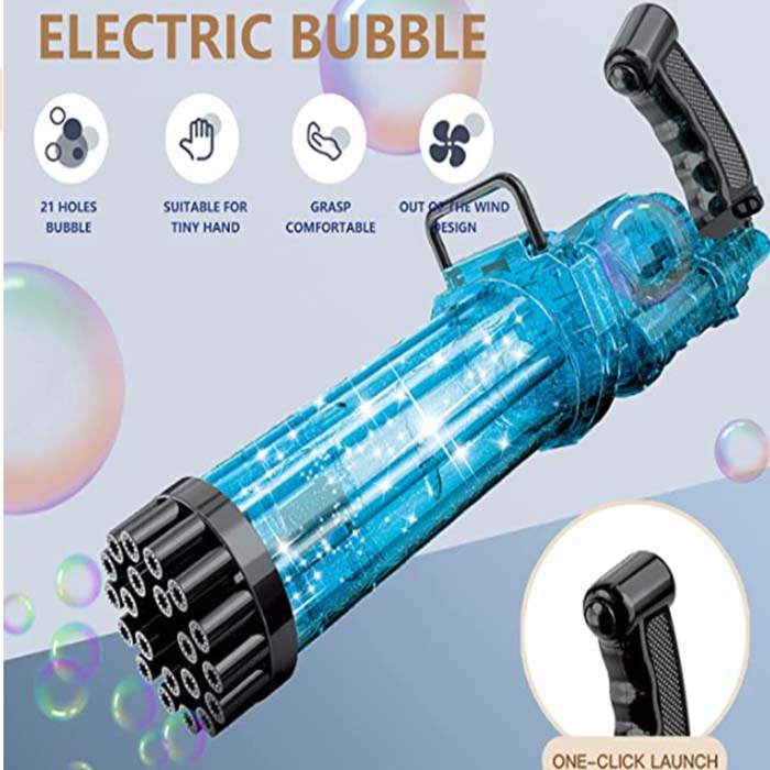 Ametralladora de Burbujas con Luz Led (Azul Transparente) Bubble Gun Gatling.