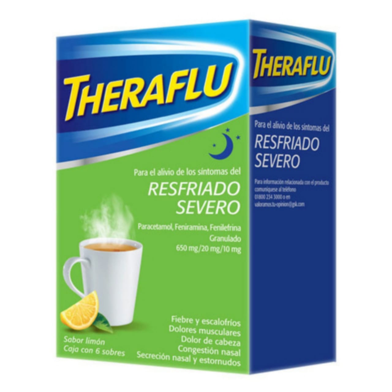 Theraflu Noche, Sabor limón caja con 6 sobres  de 10 mg