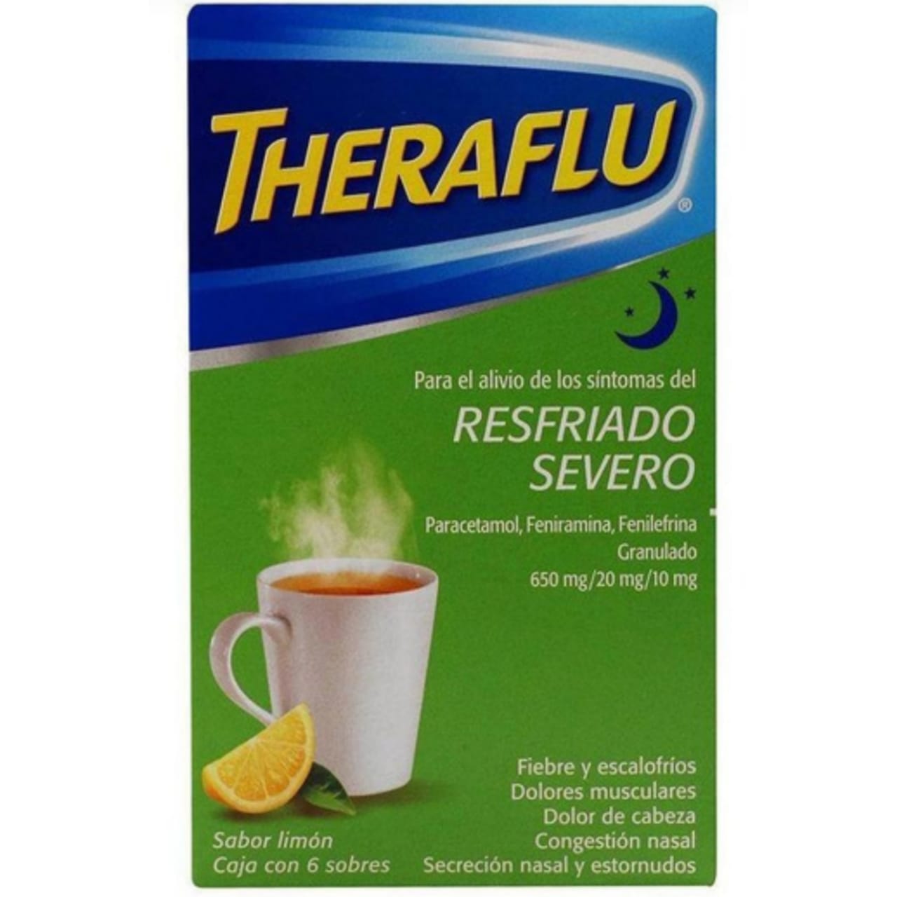 Theraflu Noche, Sabor limón caja con 6 sobres  de 10 mg