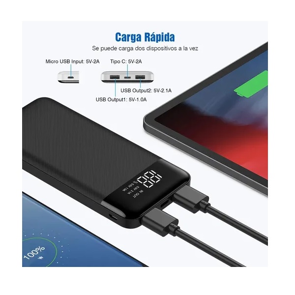 POWER BANK BATERIA PORTATIL 10000MAH CARGA RÁPIDA PANTALLA