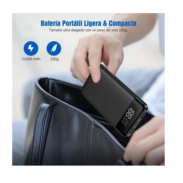 POWER BANK BATERIA PORTATIL 10000MAH CARGA RÁPIDA PANTALLA