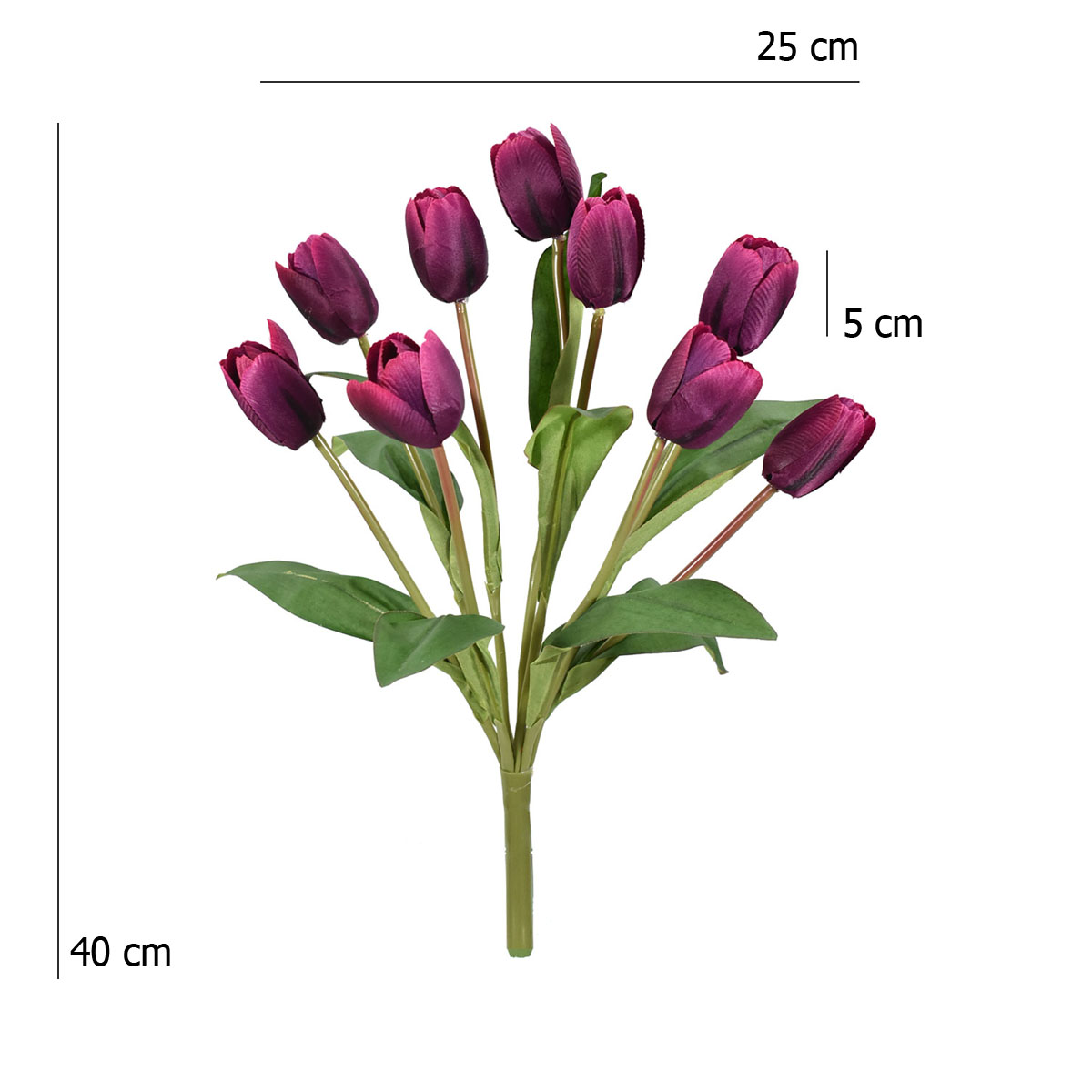 Tulipanes Artificales Ramo de 9 Flores 40 cm Altura Morado Blumart