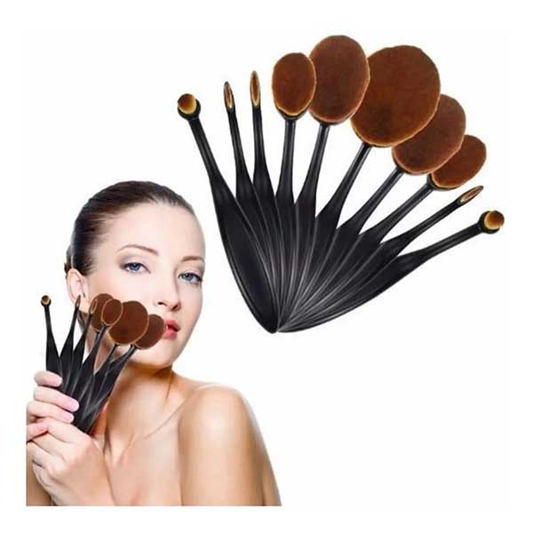 SET 10 BROCHAS OVALADAS PARA MAQUILLAJE PROFESIONAL