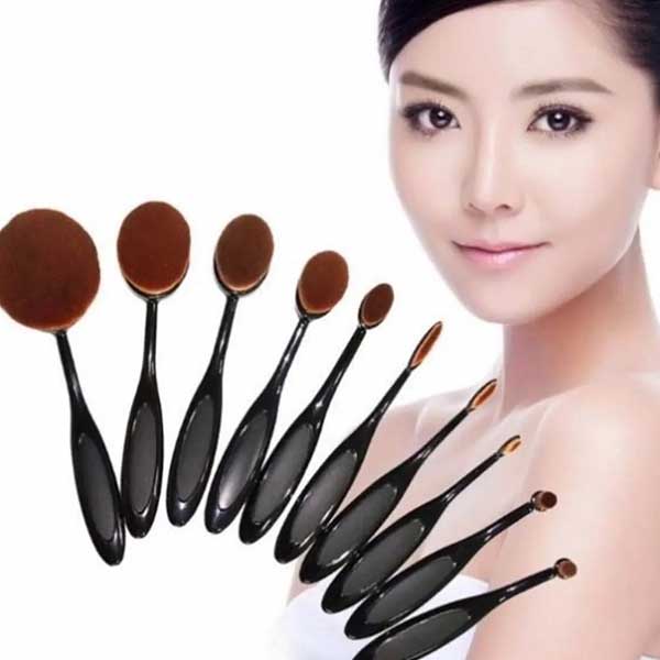 SET 10 BROCHAS OVALADAS PARA MAQUILLAJE PROFESIONAL