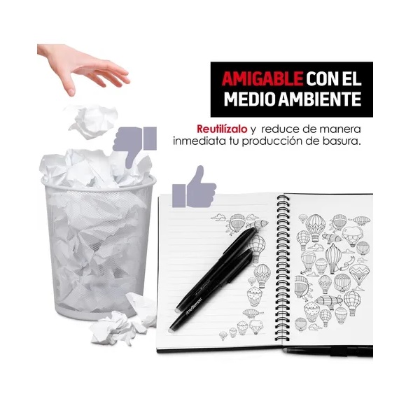 Cuaderno Inteligente Reutilizable 50 Hojas 3 Plumas Redlemon