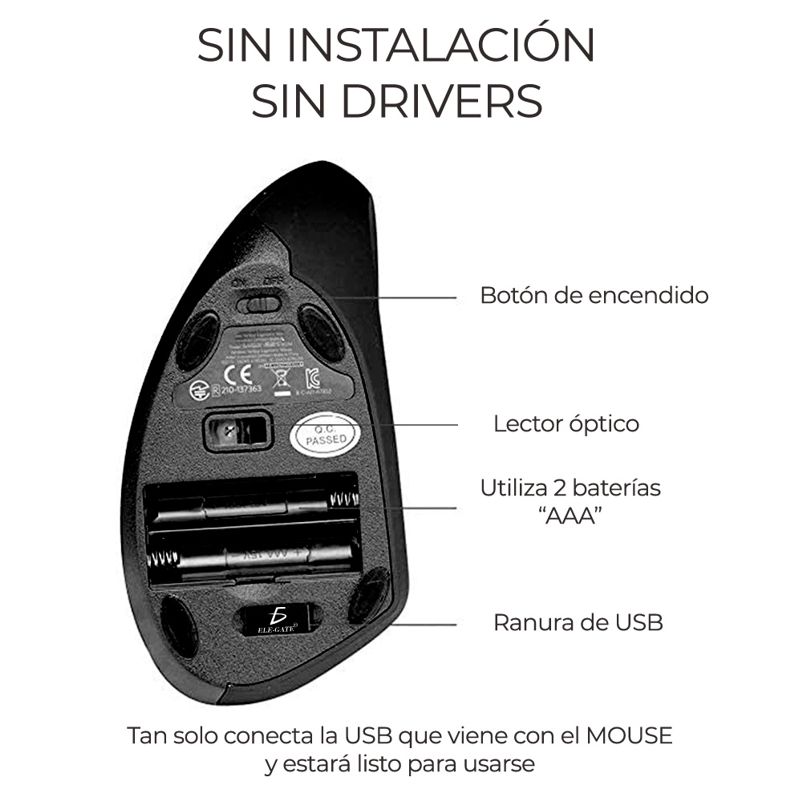 MOUSE VERTICA ERGONOMICO INALAMBRICO PARA MAC,  PC O LAPTOP