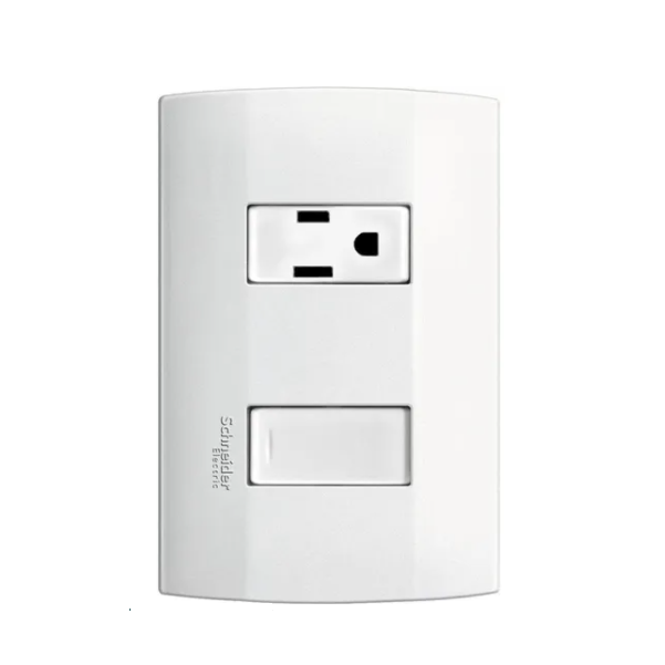 Placa con apagador sencillo y contacto 2p + T Schneider Electric marisio