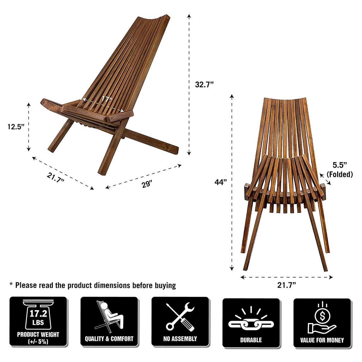 Silla Para Jardín Plegable de Madera Melino 2621061 CST