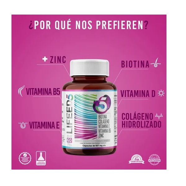 Lifeed Hair Con Biotina, Colageno, Zinc, Vitamina E Y Vit B5