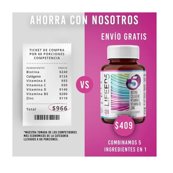 Lifeed Hair Con Biotina, Colageno, Zinc, Vitamina E Y Vit B5