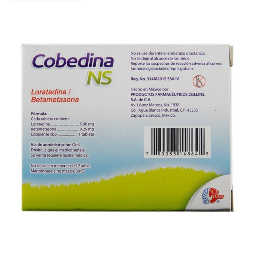 Cobedina NS, Loratadina/Betametasona 5.00/0.25mg Caja Con 10 Tabletas