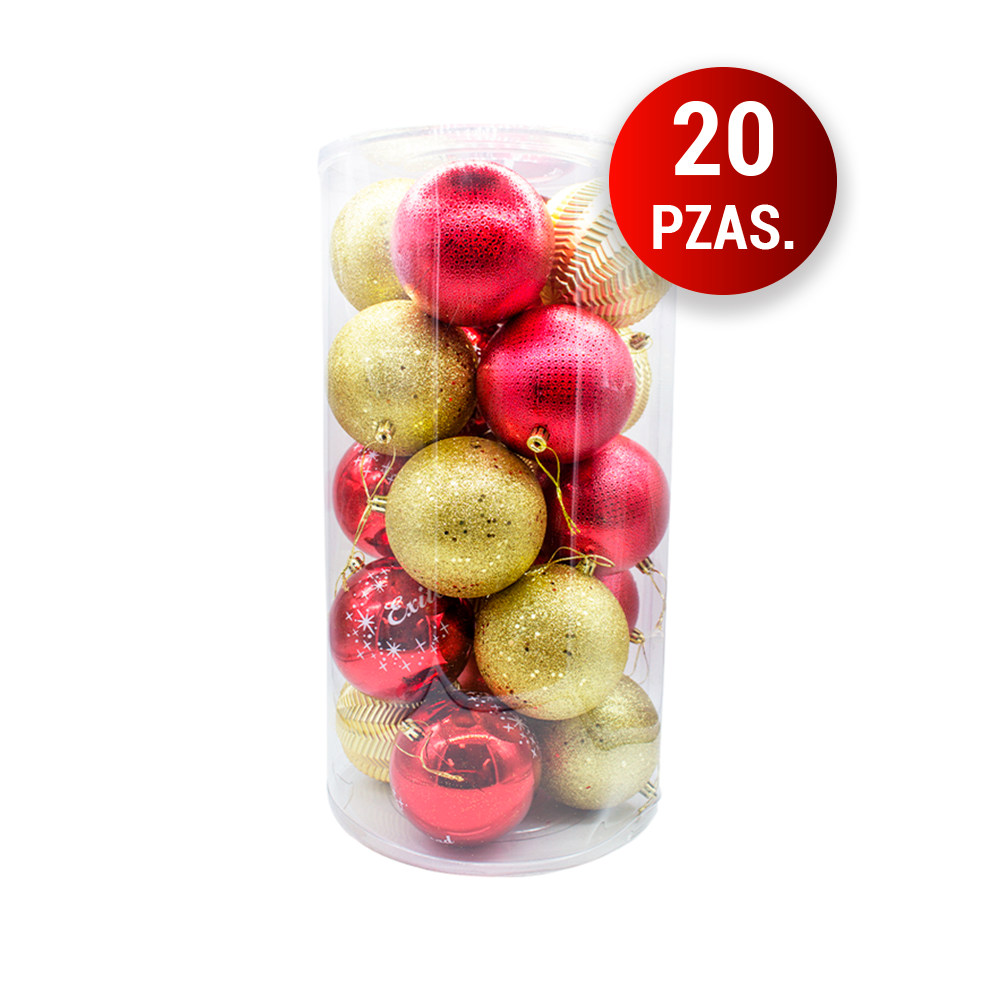 Esferas Navideñas Plastico Grandes 10 Cm 20 Pz Decoración Rojo/Dorado