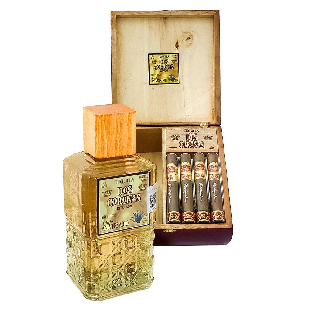 Tequila Dos Coronas Reposado 750ml Con Estuche, Copa Y Puros